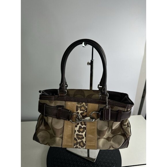 COACH Hampton Logo Stripe Carryall Satchel Handbag Purse  Card Wallet F13072 - Picture 1 of 10